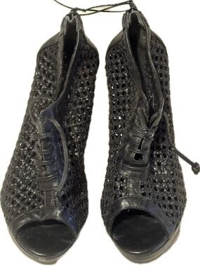 Black Woven Peep-Toe Lace-Up Women’s Shoes